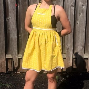 UO Bright Yellow Polkadot Apron w/ Braided Trim